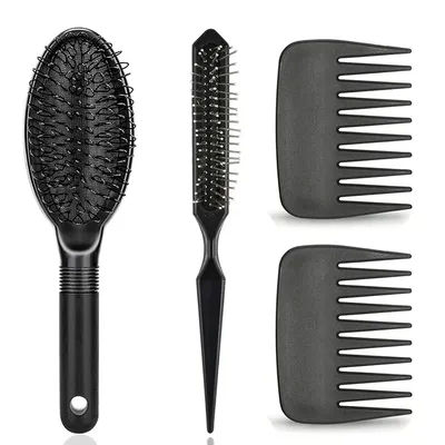 4pcs Wig Styling Tools Set-Ring Wig Brush Hairbrush with Steel Pins & 2 Wide-Tooth Combs for Human And Synthetic Wigs Extensions
