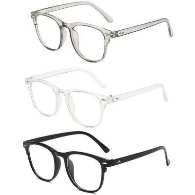 Lot de 3 montures de lunettes transparentes pour ordinateur, anti-lumière bleue, rondes, pour femmes et hommes, verres optiques bloquant la lumière bleue
