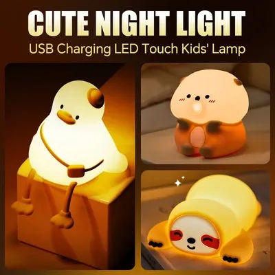 Cute Night Light-LED Touch Toddler Lamp, USB Rechargeable Baby Night Light with 3-Level Warm Glow & 30-Min Timer