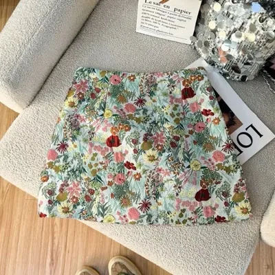 Jupe d'été verte et rose à fleurs pour femme, style mode doux, polyvalente, moulante et trapèze, Faldas Mujer Moda 2026