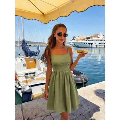 Robe d'été fluide pour femme, vert sauge, à fines bretelles, col carré, dos nu à nouer, style plage