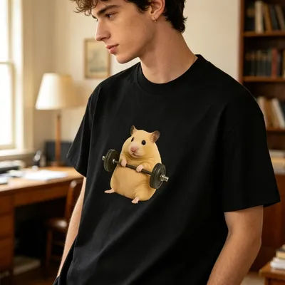 T-shirt vert clair avec motif de hamster qui souleve des poids, t-shirts pour femmes, vêtements décontractés à manches courtes, vêtements esthétiques de rue Harajuku