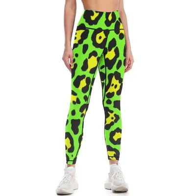 Leggings vert néon à imprimé léopard - Roar Leggings Pantalons de sport pour femme Leggings de sport pour femme Leggings de jogging pour femme