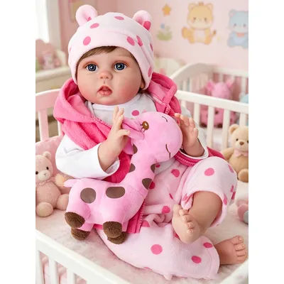 Rebirth Doll 20 Inch Realistic Newborn Girl Soft Vinyl Baby Doll Toy with Plush Pink Giraffe, Suitable for Children Over 3 Years Old as Christmas Gifts