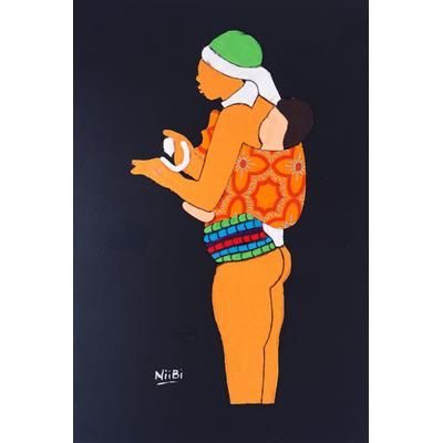 Loving Mother II,'Cotton Wall Art of African Mother Carrying her Child'