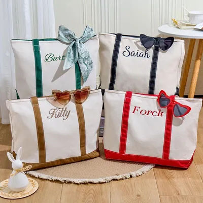 Sac fourre-tout personnalisé avec broderie de nom, décoration de lunettes de soleil en forme de cœur, ruban, cadeau personnalisé pour femmes, sac de courses réutilisable