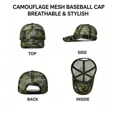 Casquette de baseball en maille camouflage, réglable, respirante, chapeau de soleil pour hommes et femmes, sports de plein air