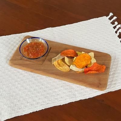 Dip in Delight,'Handmade Conacaste Wood Tray and Blown Glass Dip Bowl Set'