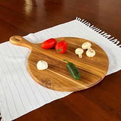 'Handmade 14-Inch Teak Wood Pizza Tray Carved in Guatemala'