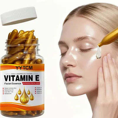 Vitamin E Deep Moisturizing Capsule Essence, Hydrates and Smooths Skin, Contains Plant-Based Squalane, Vitamin C, Deep Hydration and Brightening Skin Essence, 18 Capsules/30 Capsules/48 Capsules/60