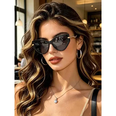 Lunettes de soleil œil de chat tendance avec chaîne décorative sur les branches – Idéales pour les voyages, la photographie et la conduite en extérieur – Style européen