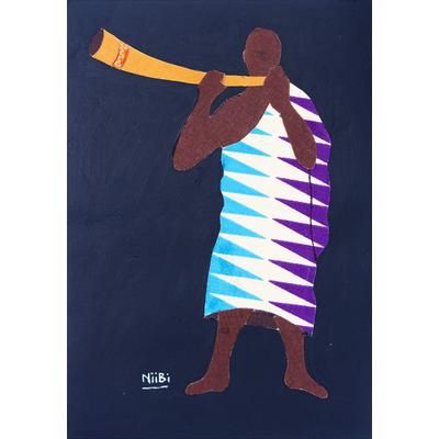 Horn Blower I,'Cotton on Cardboard Horn Blower Wall Art in a Cool Palette'