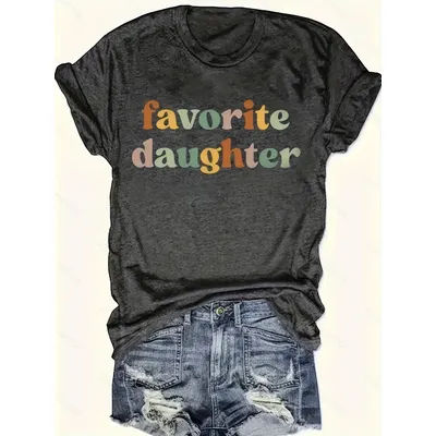 T-shirt pour femme Favorite Daughter - Haut décontracté gris foncé avec motif graphique de lettres colorées rétro
