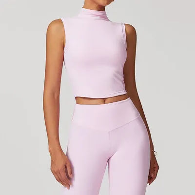 Gilet de yoga pour femme, gilet moulant à col montant, vêtements de sport et de fitness de haute intensité, haut cintré pour le Pilates