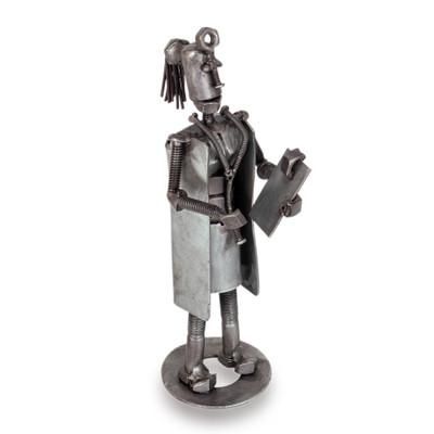 'Woman Doctor Eco-Friendly Rustic Recycled Metal Sculpture'