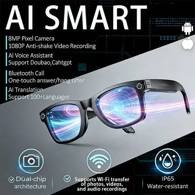 Lunettes Intelligentes IA avec Caméra 8MP, Enregistrement Vidéo, Traduction 100+ Langues, Lunettes de Soleil, Appel Bluetooth, Lecture Musicale, Hommes Femmes 2026