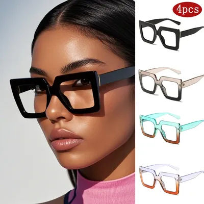 Lunettes de voiture 4 pièces nouvelles lunettes femmes montures carrées classique grand cadre lunettes plates Rectangle Design lunettes lunettes colorées