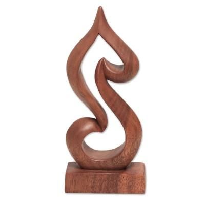 Reaching Higher,'Handmade Suar Wood Abstract Tabletop Sculpture'
