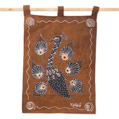 King of Feathers,'100% Cotton Peacock Wall Hanging with Handmade Batik Details'