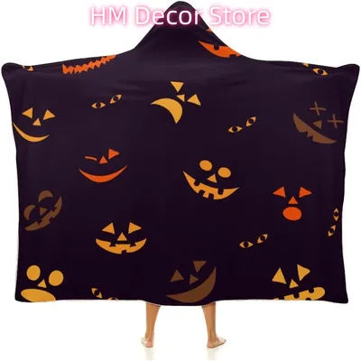 Couverture portable d'Halloween, couverture à capuche douce et confortable à motif d'Halloween, décor d'horreur drôle et effrayant pour hommes et femmes