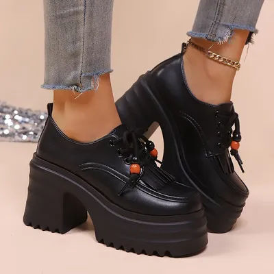 Femmes mode gros talon haut bottes courtes femme automne hiver plate-forme talons hauts chaussures femme gland décor semelle épaisse chaussons