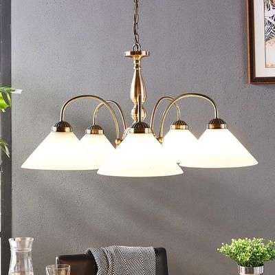 Lampada a sospensione in vetro Otis Lindby, dimmerabile, Bronzo / Ottone antico, Cucina, Vetro, Antico, Lampada a sospensione