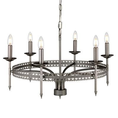 Elstead Lampadario a soffitto Crown, dimmerabile, Alluminio / Grigio / Zincato, Soggiorno / Sala da pranzo, Metallo, Antico, Lampadario
