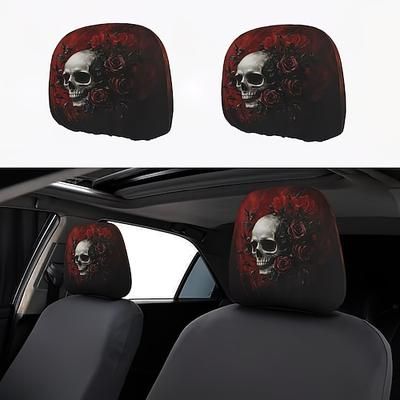 2/4 pezzi copri poggiatesta per auto con teschio gotico e rose rosse, protezione per cuscino sedile auto in stile horror, copri poggiatesta elasticizzati universali per SUV, berlina, camion,