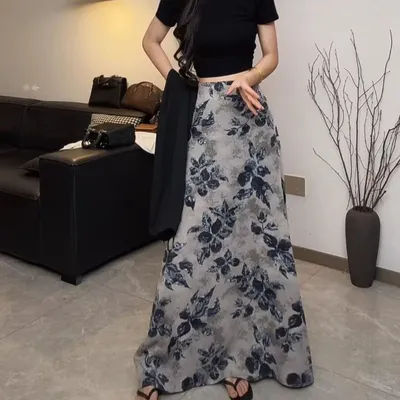 Mode rétro taille haute une ligne jupe Midi minceur polyvalent élégant