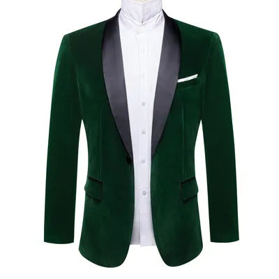 Blazer de smoking vert foncé en velours pour homme, col châle, bouton unique, veste de costume formel, col satiné, pour mariage, bal de promo, soirée