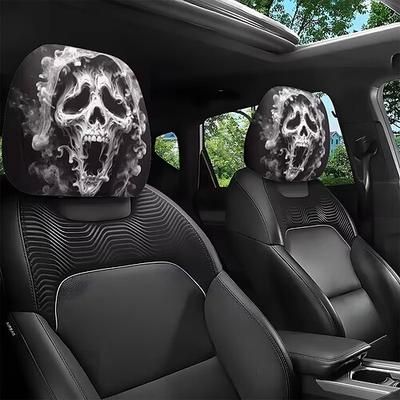 2 copri poggiatesta per auto con stampa teschio fumo, protezione universale per poggiatesta auto con elegante design gotico, comodo accessorio per interni auto per tutte le stagioni per il tragitto