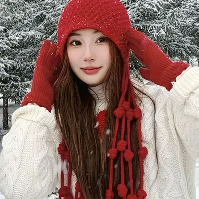 Chapeau tricoté Super doux automne hiver chaud à la main gland boule rouge oreille Protection sangle chapeau à la mode creux sac chapeaux Style ethnique