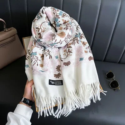 Écharpe chaude en cachemire pour femmes, couverture Pashmina brodée, châle épais, foulard à la mode, Bufanda, Poncho, nouvelle collection hiver