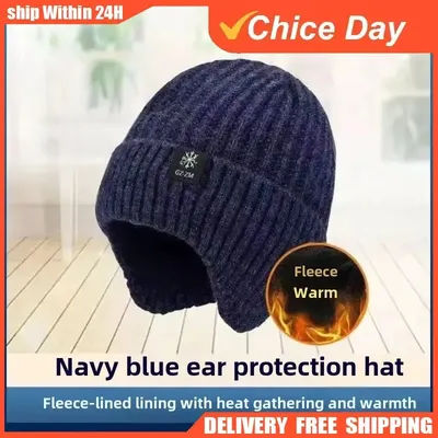 1 pièces mode en plein air hommes hiver tricoté chapeau en peluche chaleur cache-oreilles décontracté fausse fourrure doublé Bomber chapeaux cyclisme Protection des oreilles