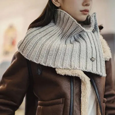 Maden femme tricoté cache-cou épais col roulé écharpe doux chaud col Snood hiver thermique cou couverture gris clair