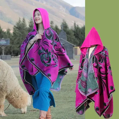 Femmes Cape cachemire mélange Pashmina Cape Poncho hiver chaud châle épaississement couverture luxe rétro Style ethnique écharpe étole enveloppes