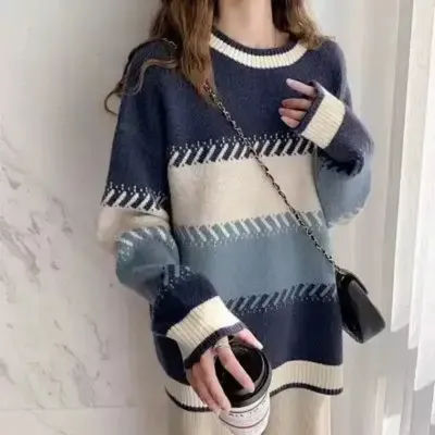 Pull à col rond pour femme, ample, Style paresseux, haut épais, automne et hiver