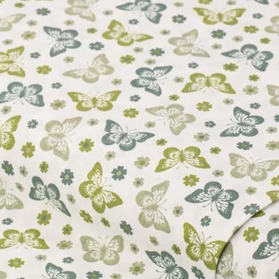 Tissu coton "papillon", blanc/vert, série "Mona"