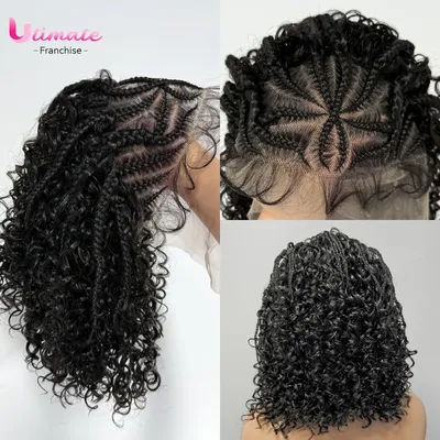 Cornrow Synthetic Hair wig Pre-styled Curly Bob Wigs Half Braided Wigs With Baby Hair For Women