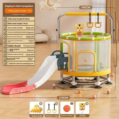 Practical hot selling 1.4M Elephant Slide Children's Trampoline Household Baby Indoor Jumping Bed Children Baby Bouncing Family