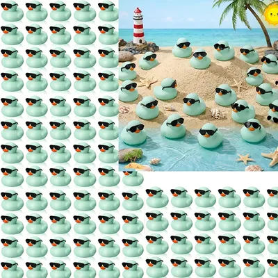 10-100PCS Green Mini Rubber Ducks in Bulk with Sunglasses, Funny Car Sccessories for Dashboard Decorations Party Favors