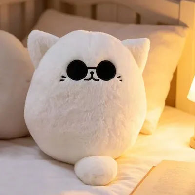 2026 Anime Sunglasses White Cat Plushies Toys Soft Gojo Cat Plush Pillow Stuffed Animals Home Decor Cute Birthday Gift