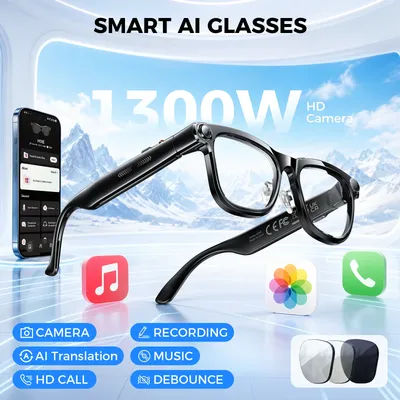 Lunettes Intelligentes IA KAIGERR 4K avec Caméra 1300W, Enregistrement Vidéo, Reconnaissance Photo, Appel Bluetooth, Traduction Vocale – Lunettes de Soleil Homme Femme