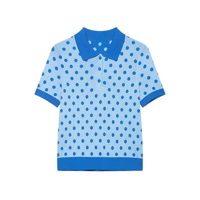 Haut à pois pour femme – Nouvelle collection été 2026 – Haut en maille à manches courtes pour femme – Style élégant et chic pour les vacances