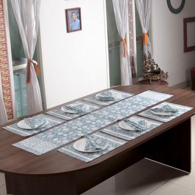 'Floral 13-Piece 100% Cotton Table Linen Set in Aquamarine'