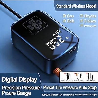 Gonfiatore per pneumatici portatile, pompa d'aria per auto senza fili con manometro digitale, compressore d'aria elettrico da 150 psi, spegnimento automatico, power bank ricaricabile luce a LED per