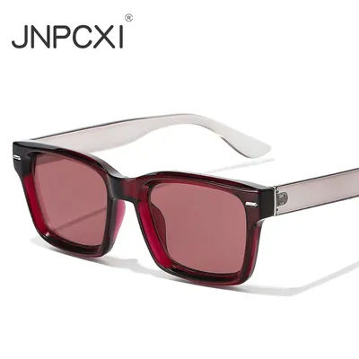 JNPCXI Nouvelles Lunettes de Soleil Carrées Bicolores Tendance pour Femmes, Protection UV400, Rivets Rétro, Hommes, Rouge Vert