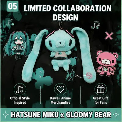 Porte-cartes en peluche lapin Hatsune Miku Gloomy Bear, étui pour carte de bus anime kawaii avec oreilles de lapin moelleuses