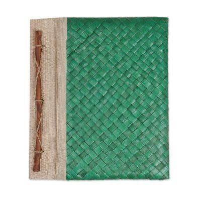'Artisan Hand-woven Pandan Leaf Journal in Green from Bali'