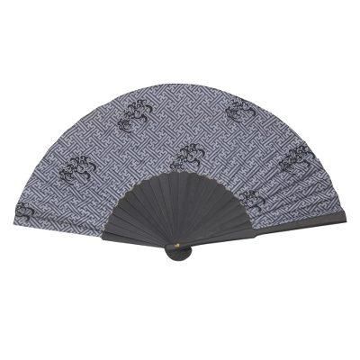 Bali Kingdom,'Exotic 100% Silk Batik Fan in Grey and Black'